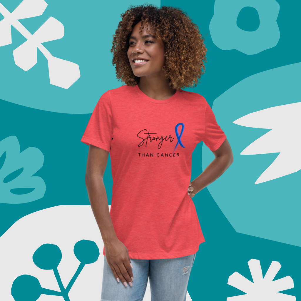 stronger than colon cancer shirt in heather red on model
