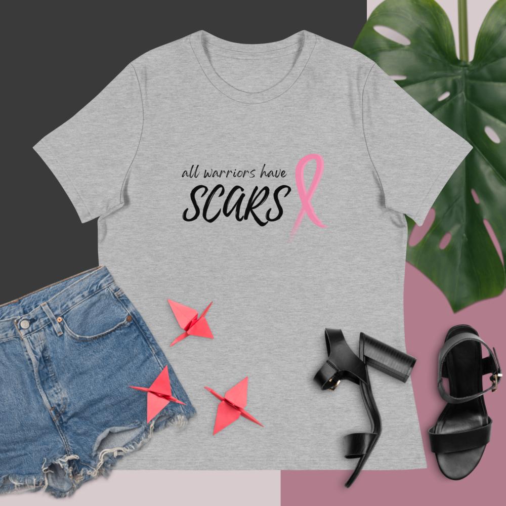 All Warriors Have Scars Breast Cancer Shirt in Heather Grey with  Pink Ribbon