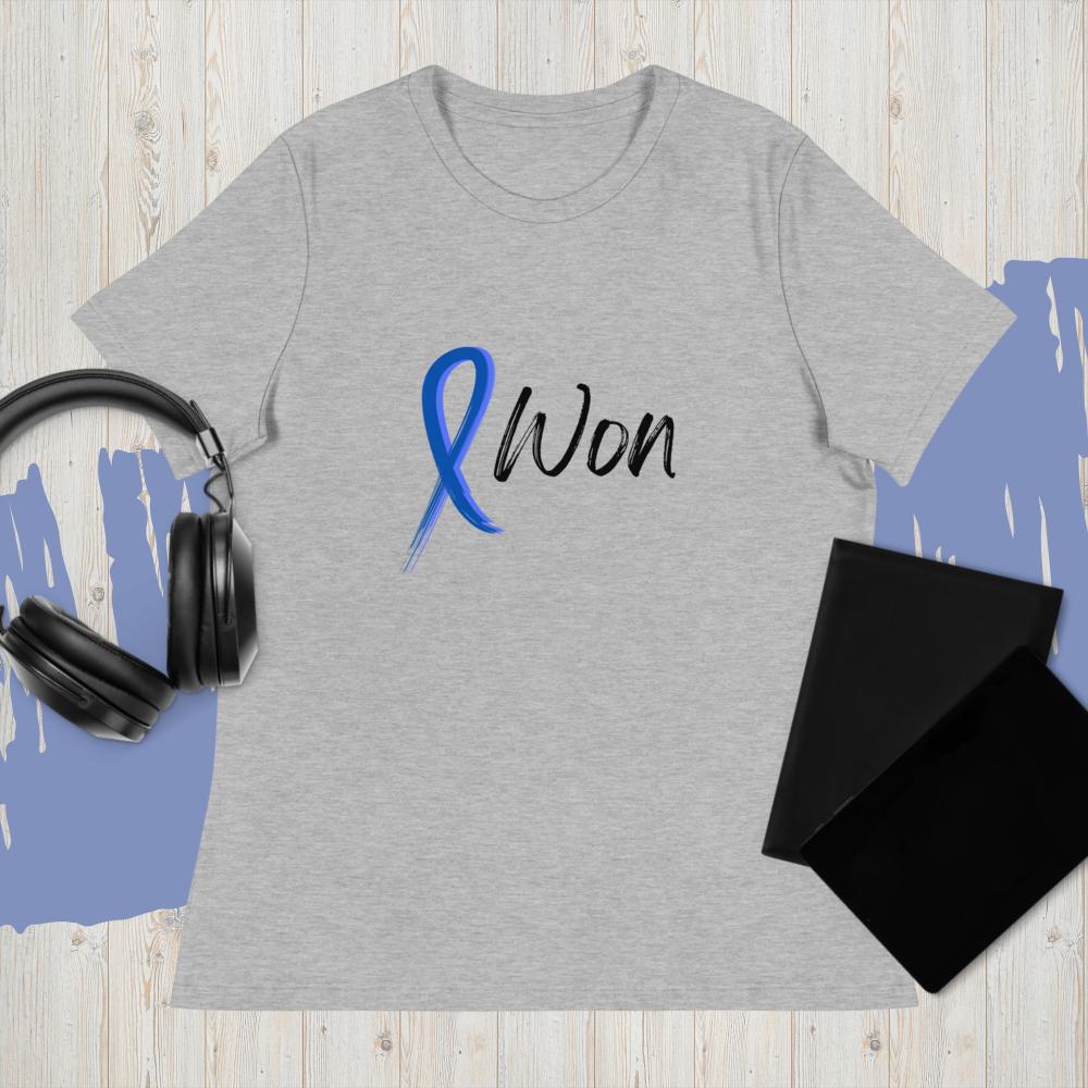 I Won Colon Cancer Shirt Grey with Blue Ribbon Erin Soto Women's Inspirational Shirts and Inspirational Tees