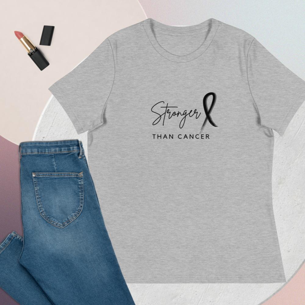 Stronger than cancer shirt with black font in heather grey