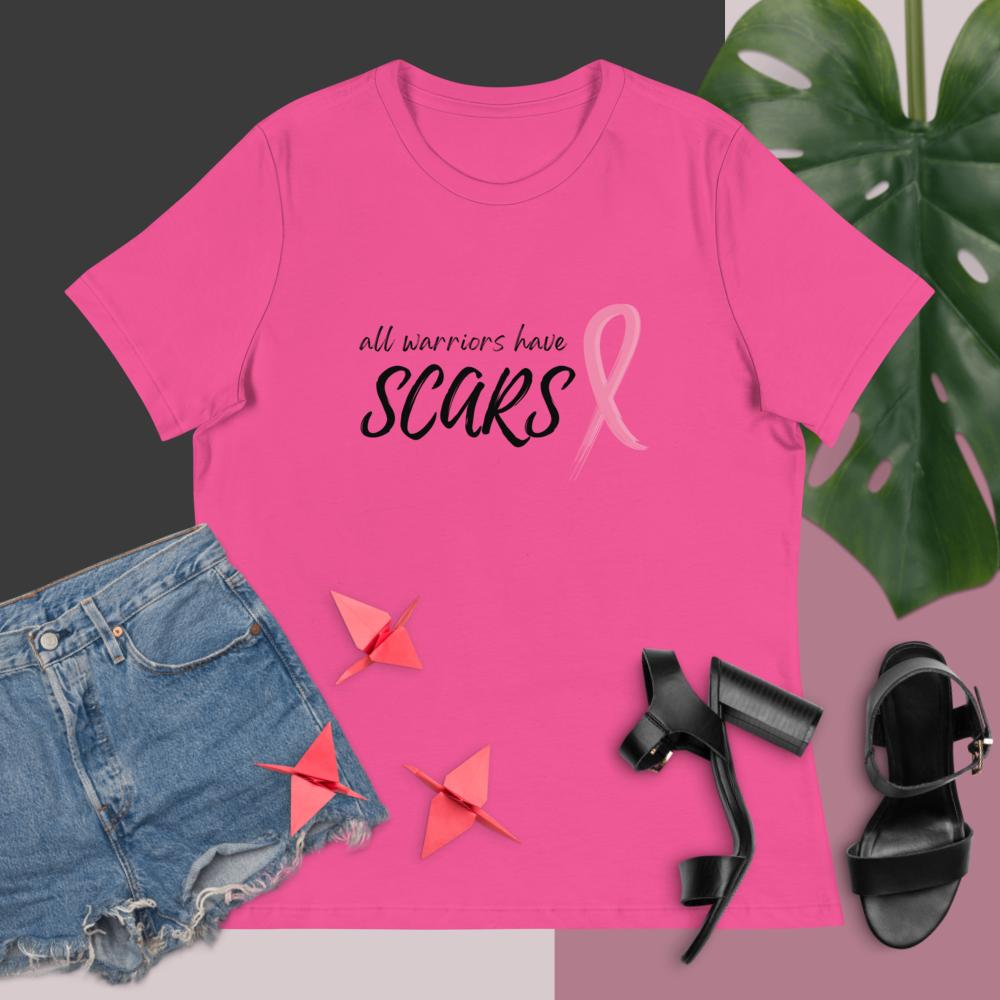 All Warriors Have Scars Breast Cancer Shirt in Pink with  Pink Ribbon