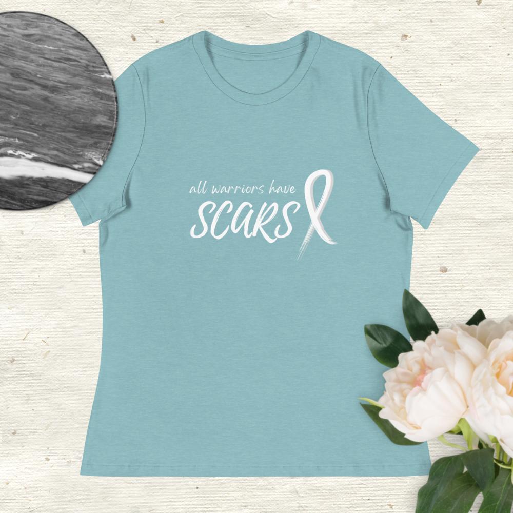 All Warriors Have Scars Cancer Shirt Heather Blue