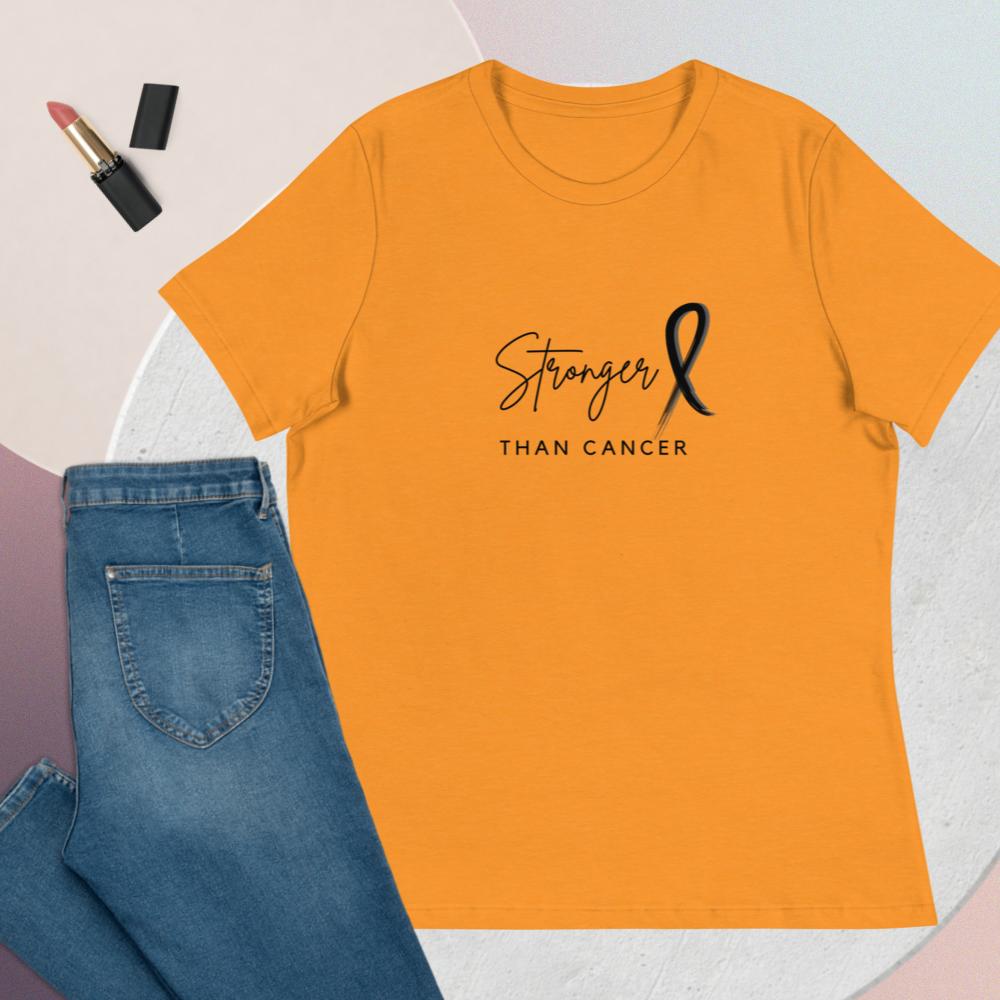 Stronger than cancer shirt with black font in heather marmalade