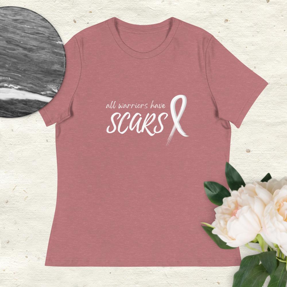 All Warriors Have Scars Cancer Shirt in Heather Muave