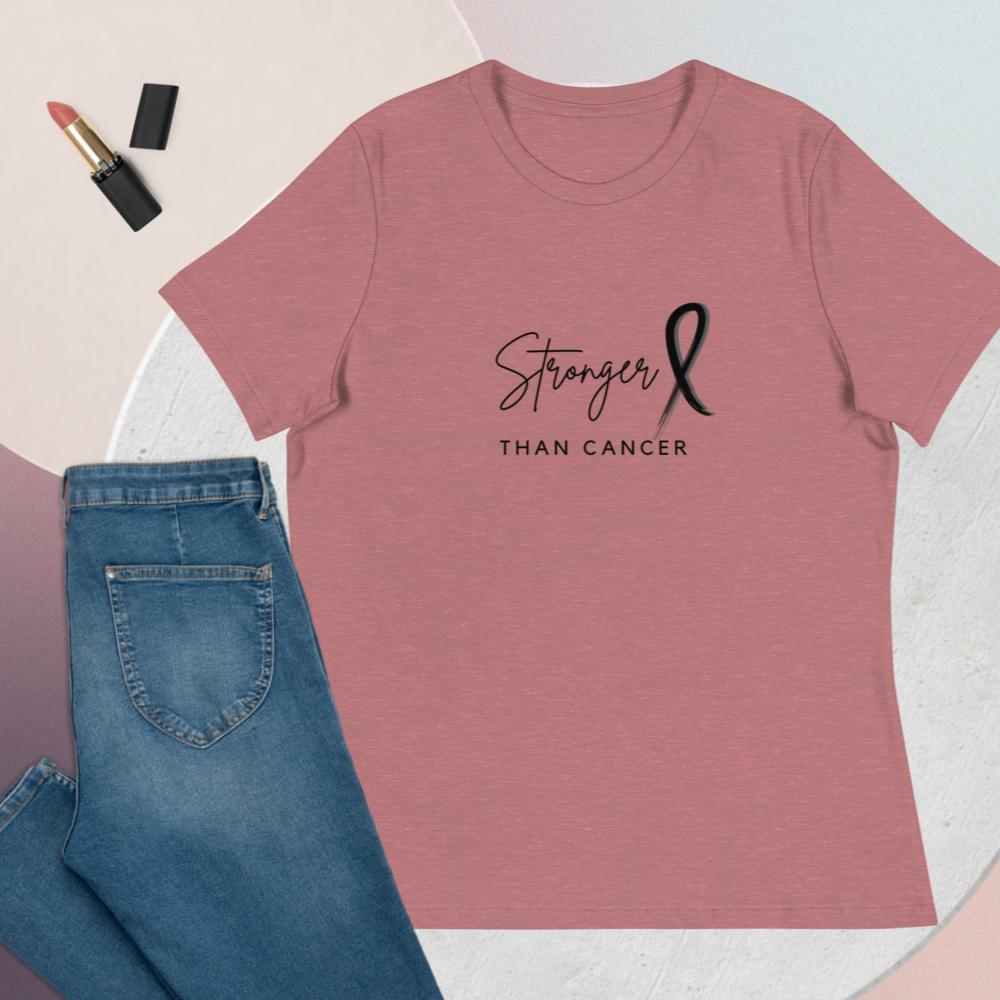 Stronger than cancer shirt with black font heather mauve