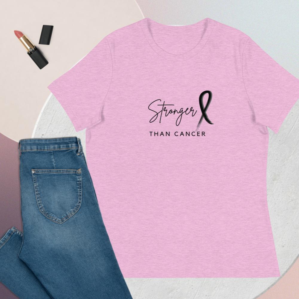 Stronger than cancer shirt with black font in lilac