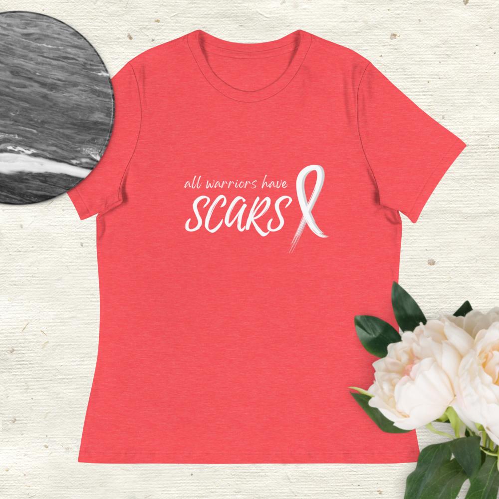 All Warriors Have Scars Cancer Shirt Heather Red