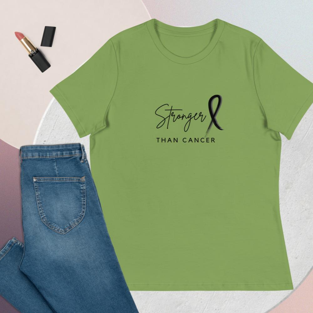 Stronger than cancer shirt with black font in leaf green