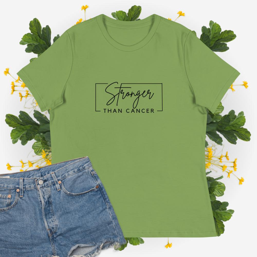 Leaf Green stronger than cancer shirt with black font rectangle 