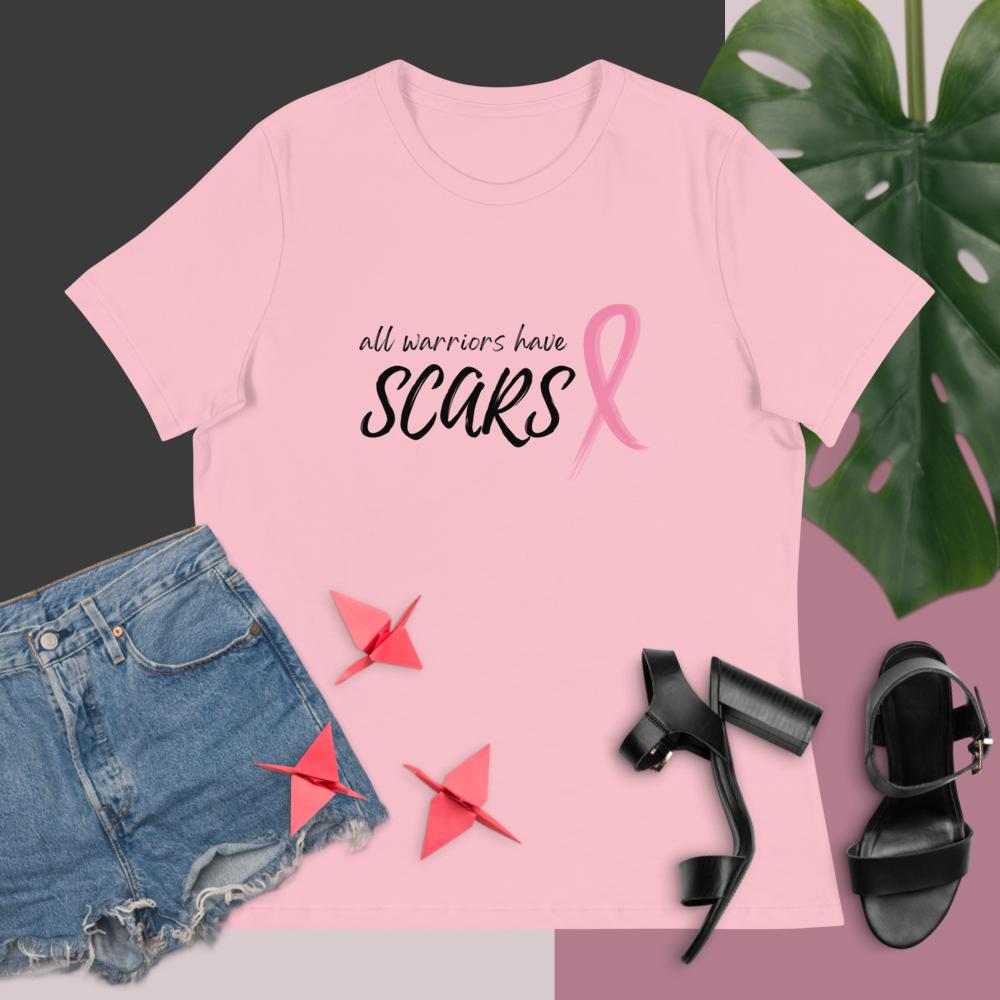All Warriors Have Scars Breast Cancer Shirt in Light Pink with  Pink Ribbon
