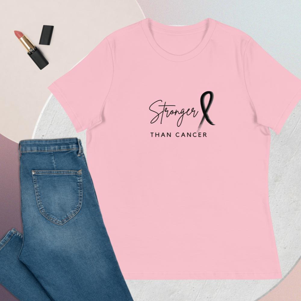 Stronger than cancer shirt with black font in pink