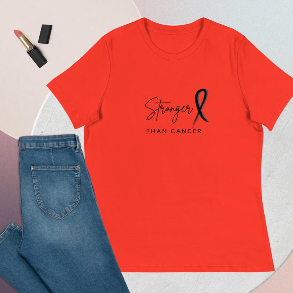 Stronger than cancer shirt with black font in poppy red