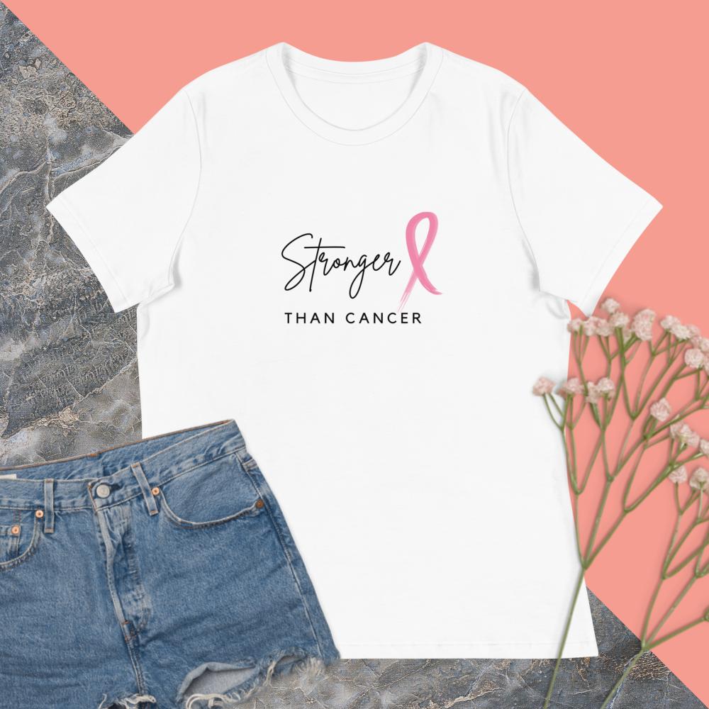 Stronger Than Breast Cancer Shirt in white with jeans