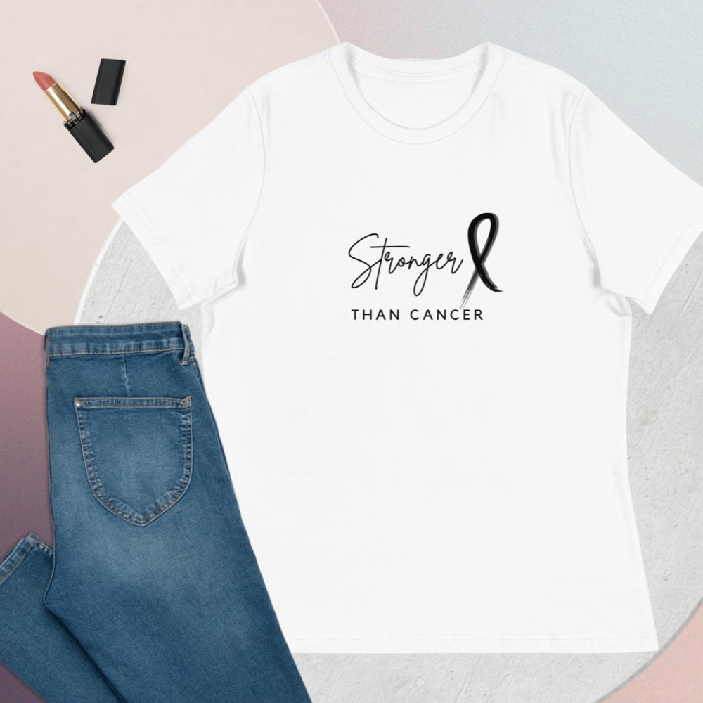 Stronger than cancer shirt with black font in crisp white